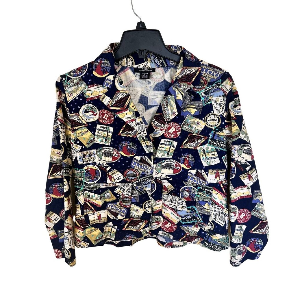Soho Clothing Company Womens Jacket Travel Stamp Print Cotton India Medium